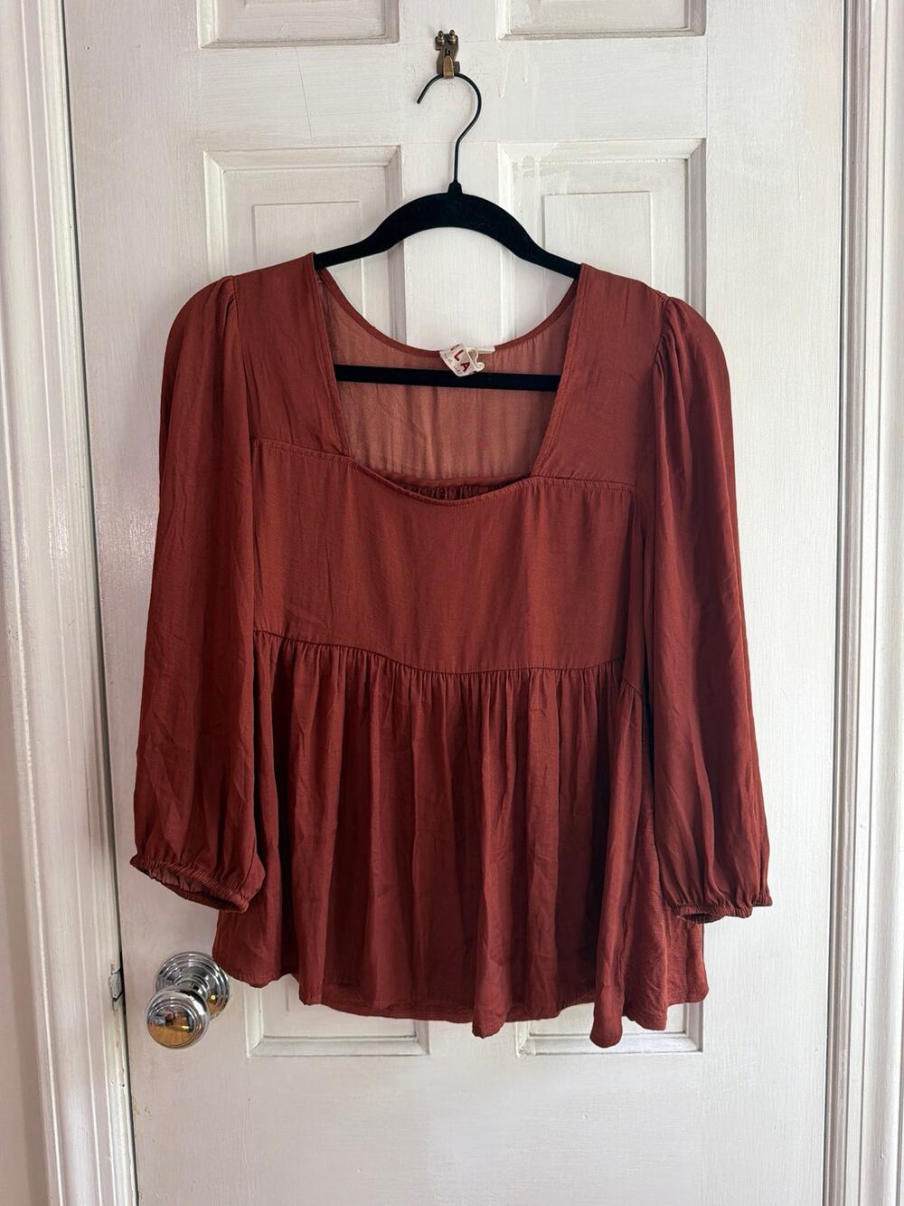 Dolan Left Coast Collection Babydoll Blouse Rust Orange Square Neck Women's S